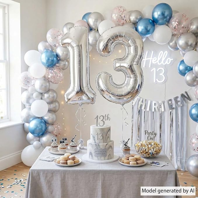 Silver Number 13 Balloon 40 Inch, Sleek Foil - Image 3