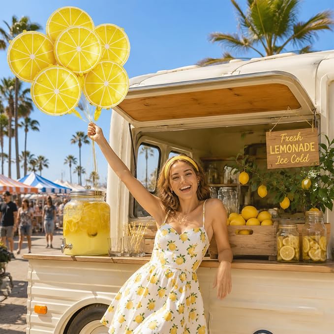 Lemon Foil Balloons 6 Pcs 18 Inch Summer Lemonade Balloons Yellow Citrus Fruit - Image 4