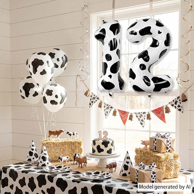 40 Inch Cow Print Number 12 Balloon Set, Giant Black and White Foil Number - Image 6
