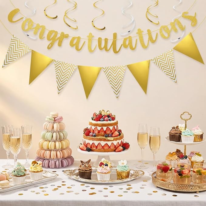 2pcs Congratulations Banner, Ymapinc Gold Congratulations Decorations - Image 6