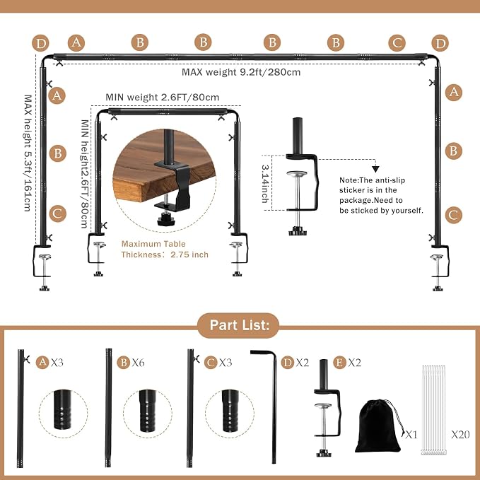 Over The Table Rod Stand with Clamps Black Table Balloon Arch Frame | - Image 4