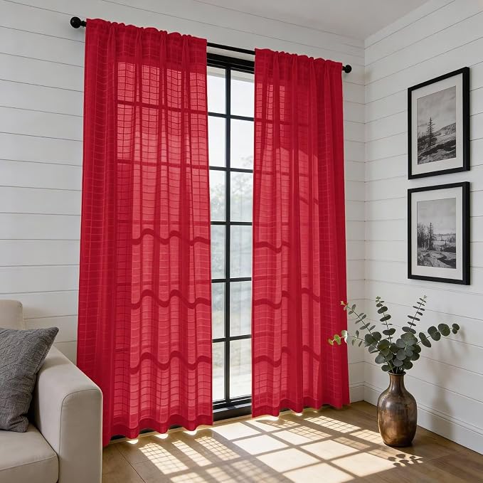 SpaceDresser Check Sheer Curtains 96 Inches Long - Image 6