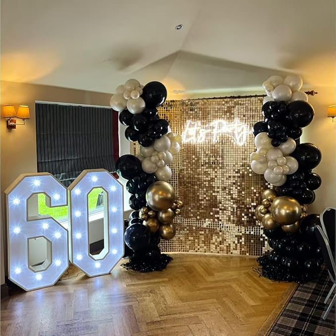 Black Gold White Balloon Arch Kit, Double Stuffed Pearl Sand White Black Chrome - Image 3