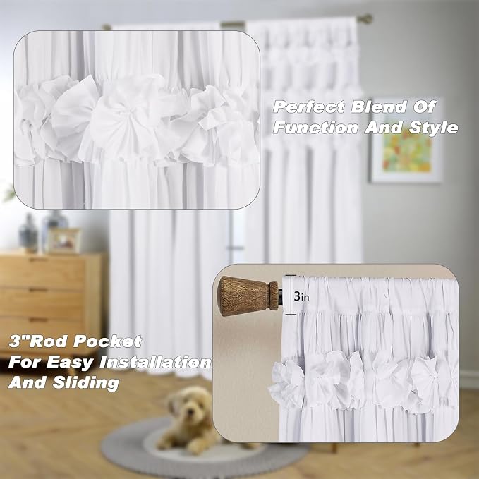 Blackout Drapes 54" x 84" x 2 Panels, Handmade Ruffles | Butterfly Flower - Image 4