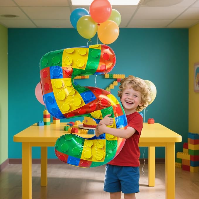 32 Inch Stackable Block Number Balloon – Colorful Brick Building Themed Big - Image 3