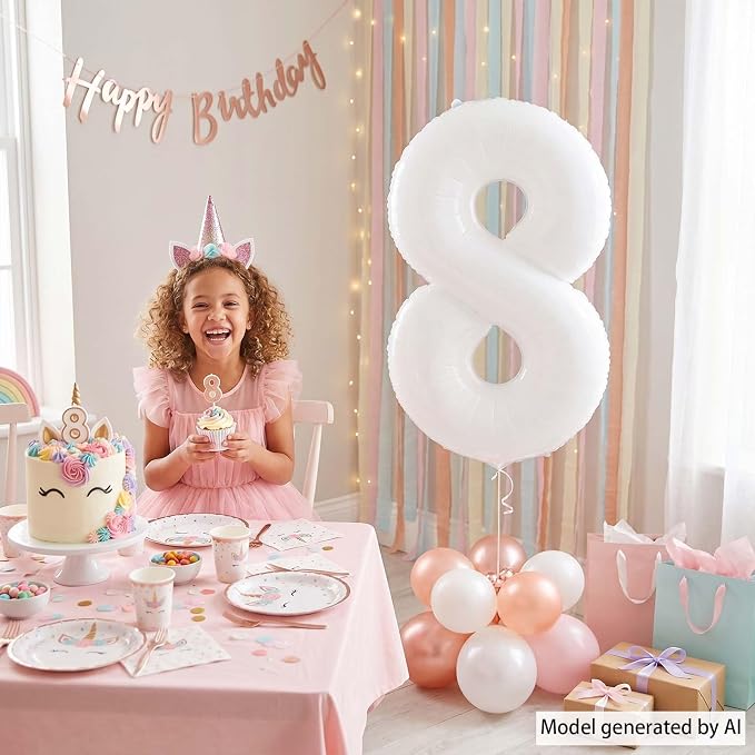 White Number 8 Balloon 40 Inch, Large White Foil Mylar 8th Birthday Decorations - Image 6