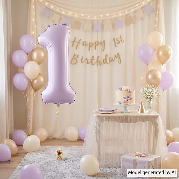 Cream Purple Number 1 Balloon 40 Inch, Foil Numeral - Image 3
