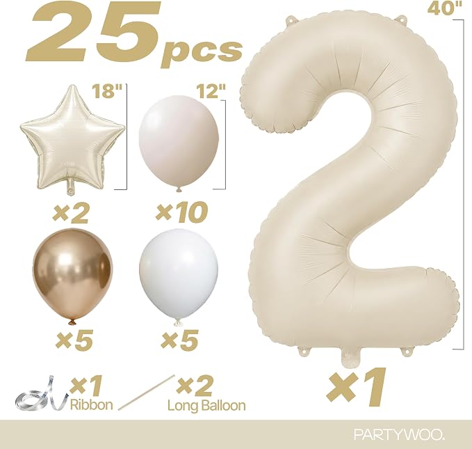 PartyWoo Number Balloons 40 Inch White Number 2 Kit 25pcs - Image 2