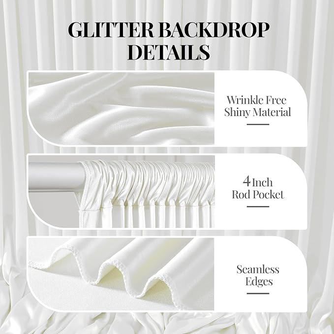 20x10ft Ivory Glitter Backdrop Curtain - Image 4