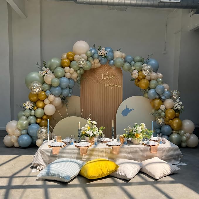 Mustard Yellow Dusty Blue Green Balloons Arch Kit - Image 6