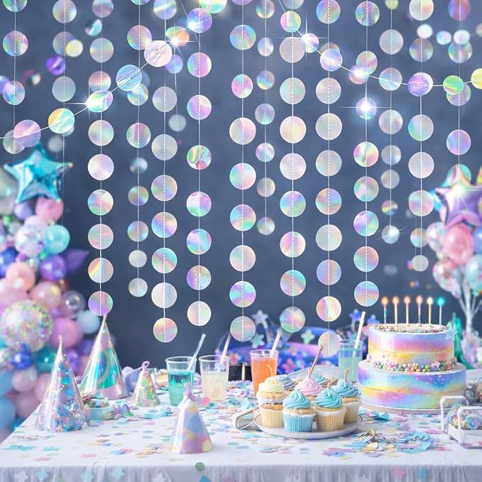 6 Pack Each 13Ft Iridescent Circle Garlands Holographic Party Decorations | - Image 2