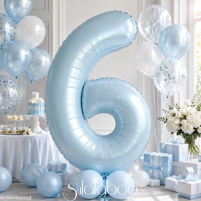 40 Inch Light Blue Number 6 Balloon 0-9 Big Helium Balloons | Large Giant - Image 3