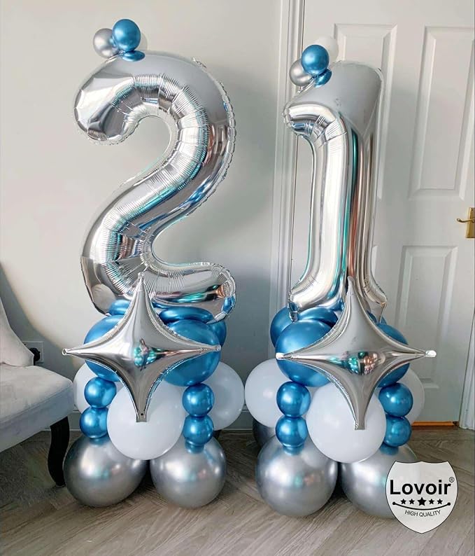 Silver 21 Number Balloons, 40 Inch Giant Number 21 Balloons Foil Mylar Helium - Image 4