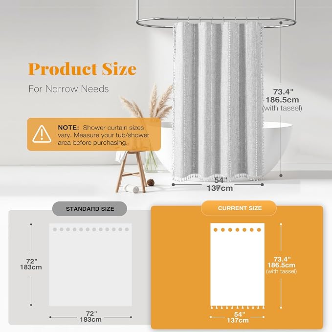 54 x 72 Boho Linen Heavy Duty Cloth Shower Curtain Set, 330GSM Linen Blend - Image 2