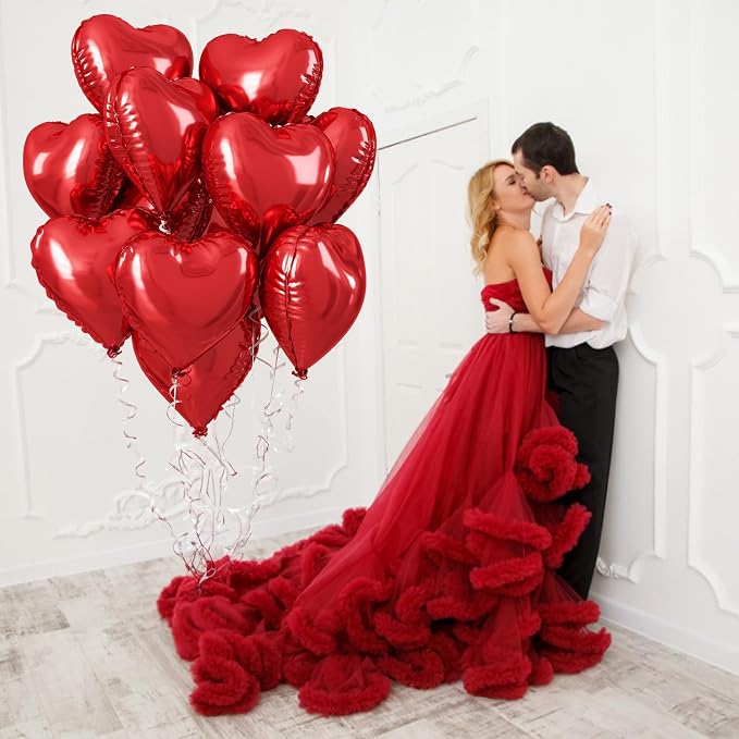 Red Heart Balloons, 18 Inch Metallic Red Foil Balloon Helium 10Pcs Large Ruby - Image 7