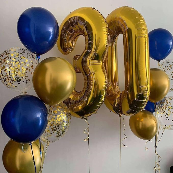 Gold 30 Number Balloons, 40 Inch Giant Number 30 Balloons Foil Mylar Helium - Image 6