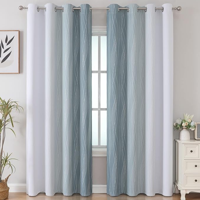Stone Blue and Greyish White Blackout Curtains 96 Inches Long, Full Room - Image 2
