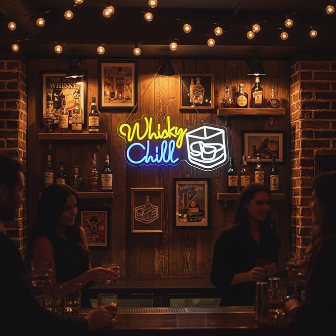 Whisky Chill Neon Sign,Neon Signs for Wall Decor,Whisky Bar Sign,LED Neon Light for Wall Decor,Dimmable Whisky Light Up Signs for Home Bar,Party,Neon Bar Sign for Man Cave
