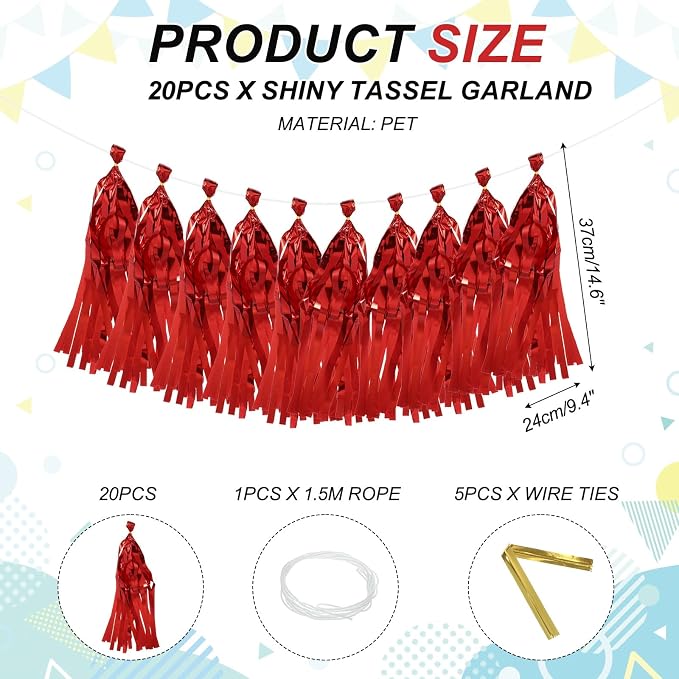 MECCANIXITY 20Pcs Shiny Tassel Garland Banner Tissue Paper - Image 2