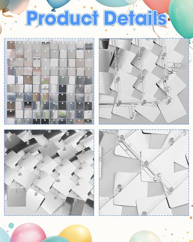Silver Shimmer Wall Backdrop 48 Panels Cover 8 x 6 Ft, Photo Backdrops - Image 7