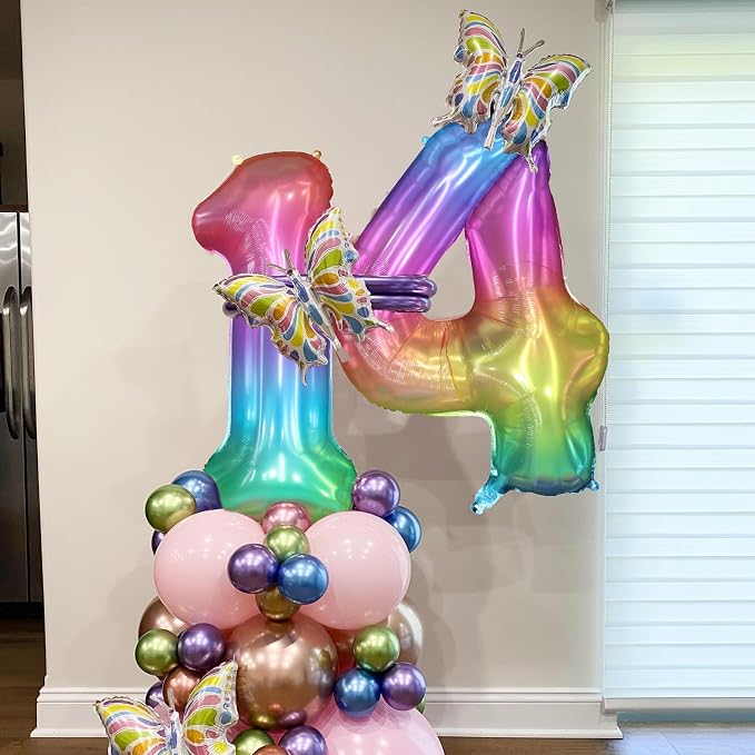 40 Inch Rainbow Number Balloon 4, Large Number Foil Balloons Mylar - Image 3