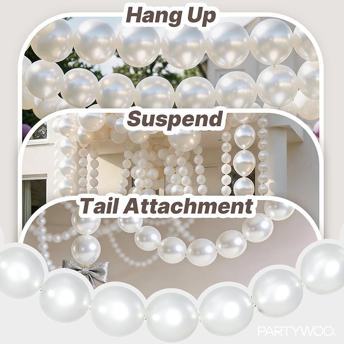 PartyWoo Pearl White Linking Balloons 100pcs 6 Inch White Link Balloons | - Image 6