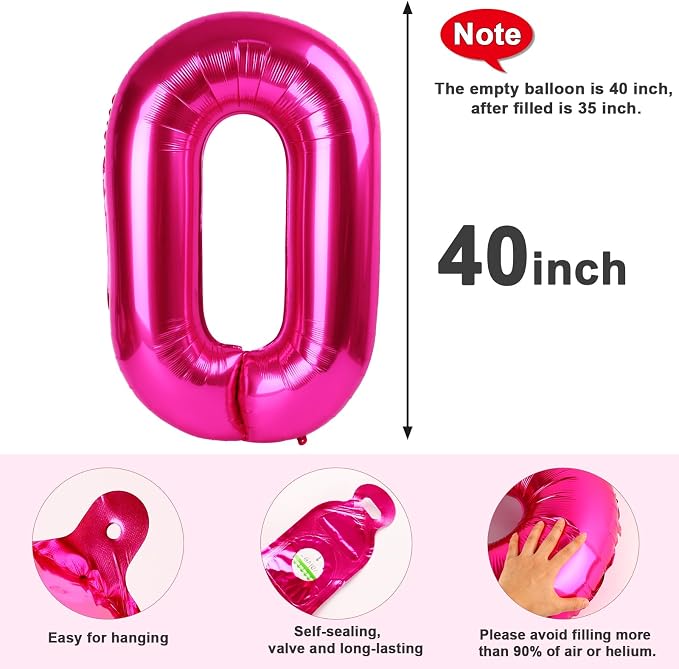 0 Balloon Number 40 Inch Hot Pink Balloons - Image 6