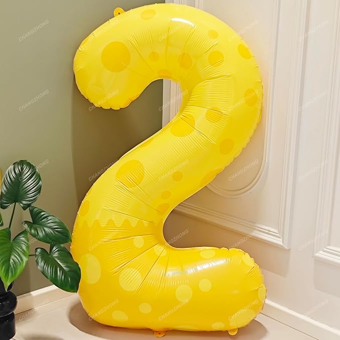 40in Yellow Polka Dot Number 2 Helium Foil Polyester Film Balloon Digital 2 | - Image 4