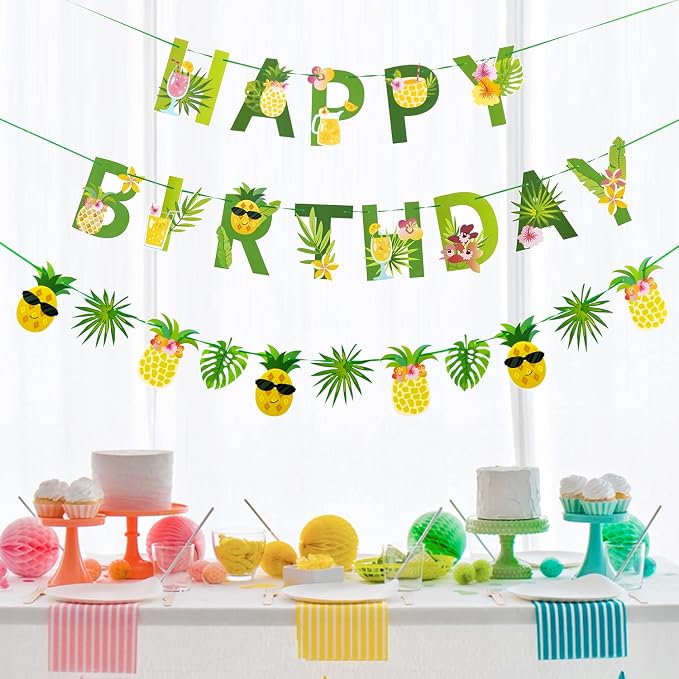 SUNBEAUTY Fruit Party Decorations Happy Birthday Pineapple Element Banner - Image 6