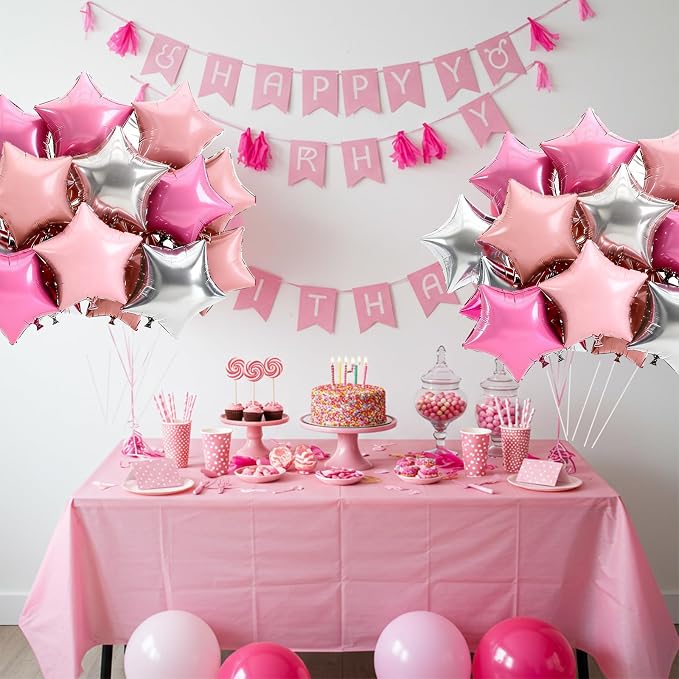 TONIFUL 15 Pcs Star Balloons 18 Inch Large Silver and Pink Foil Balloons | Big - Image 5