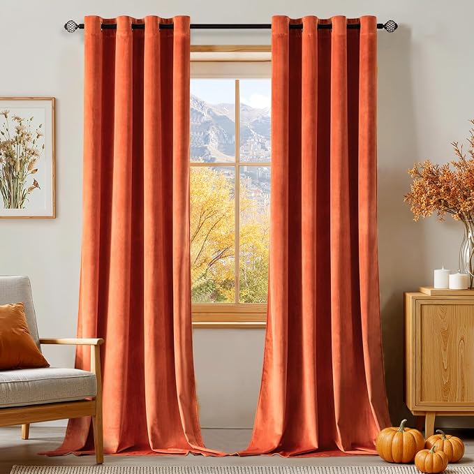 MIULEE Fall Orange Velvet Curtains Terracotta 52 x 90 Inch Length Set of 2 | by MIULEE