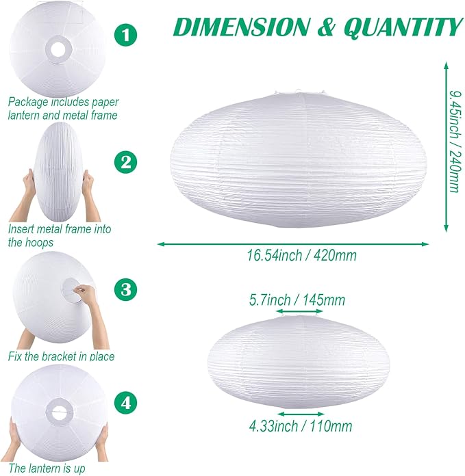 White Oval Paper Lanterns, 16.54" Large Hanging Paper Lantern Shade, 1 Pack | - Image 5