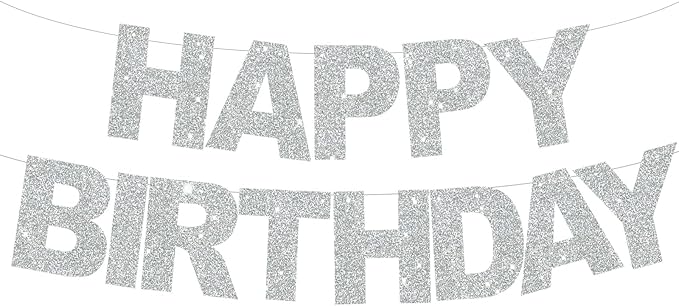 BEISHIDA Pre-Strung Glitter Silver Happy Birthday Banner Party Sign Decor | NO by Beishida