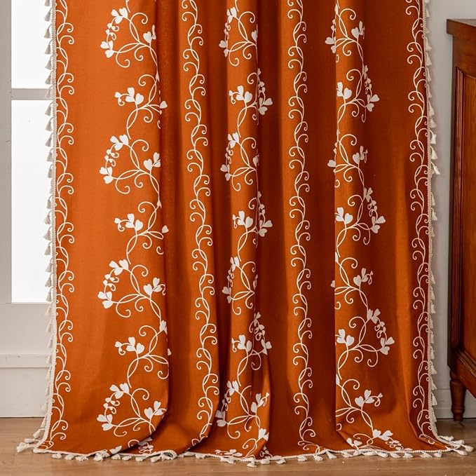 F-CHU Terracotta Curtains for Bohemian 90 Inch Length French Country Floral - Image 3