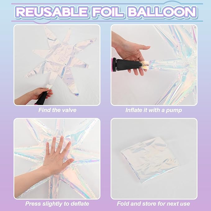HILAVO 6PCS Iridescent Star Balloons, 22Inch Huge Iridescent Explosion Star - Image 8