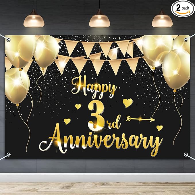 HAMIGAR 6x4ft Happy 3rd Anniversary Banner Backdrop by HAMIGAR