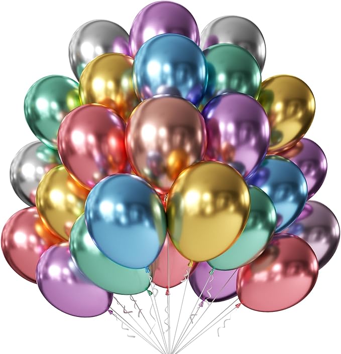 10 Inch Metallic Multicolor Balloons by KALOR