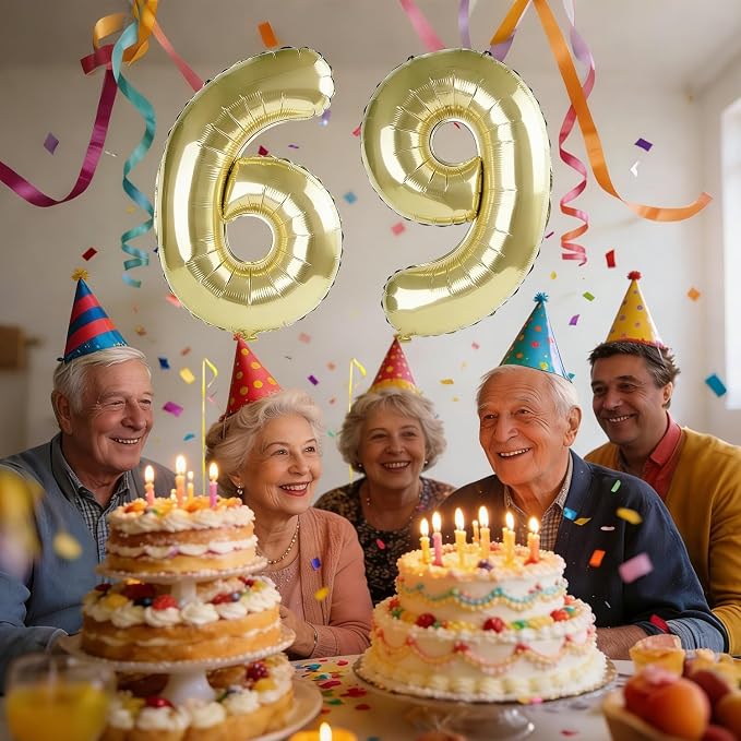 40 Inch Number 69 Balloons for 69th Birthday Party Decorations, 0-100 Champagne - Image 2