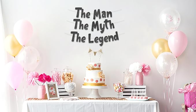Pre-Strung The Man The Myth The Legend Black Glitter Banner - Image 2