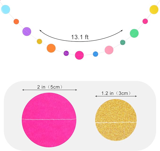 Outus 5 Pieces Colorful Circle Garland Banner Hanging Paper Dot Decorations - Image 2