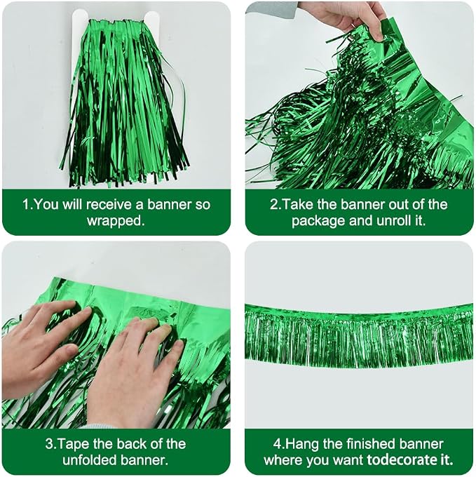 BEISHIDA Green Fringe Garland Banner 3Pack 30ft Wall Tinsel Foil Streamers | - Image 3