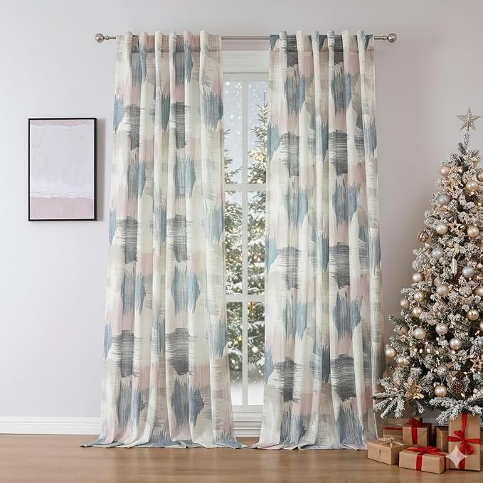 Kayne Studio Blue Pink Boho Abstract Rod Pocket Semi Sheer Curtains 95 Inch | - Image 8