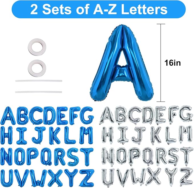 TONIFUL Blue and Gold Letter Balloons 52 Pcs 2 Sets A-Z Alphabet Banner Kit 16 - Image 2