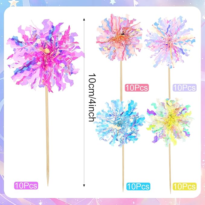50PCS Foil Firework Cupcake Toppers, Happy Birthday Cake Toppers, Firework Cake - Image 2