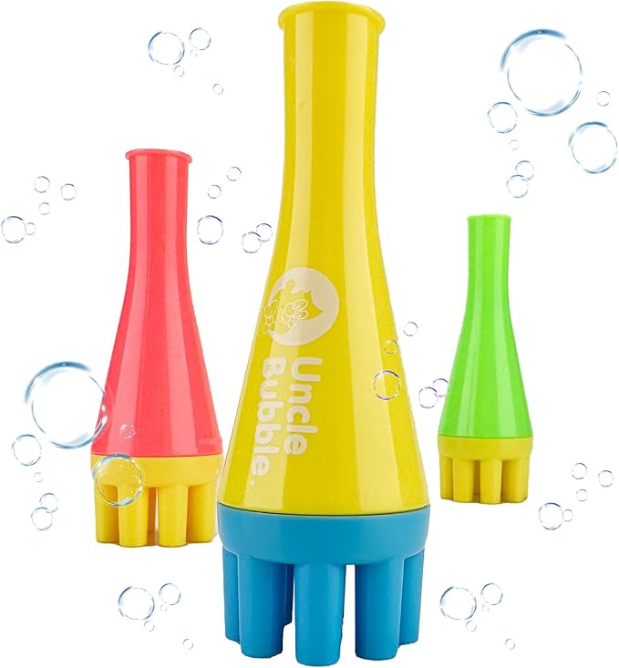 Uncle Bubble Blower for Kids and Toddlers 3, Uncle Bubble Mini Bubble Blower 3 Colors Family Set| Blow Thousands of Bubbles a Time