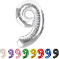 9 Balloon Numbers Party Decorations, 40In Silver Balloons by Mluchee