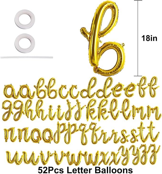 TONIFUL Cursive Gold Letter Balloon 2 Set 16Inch A-Z Custom Alphabet Banner | - Image 2