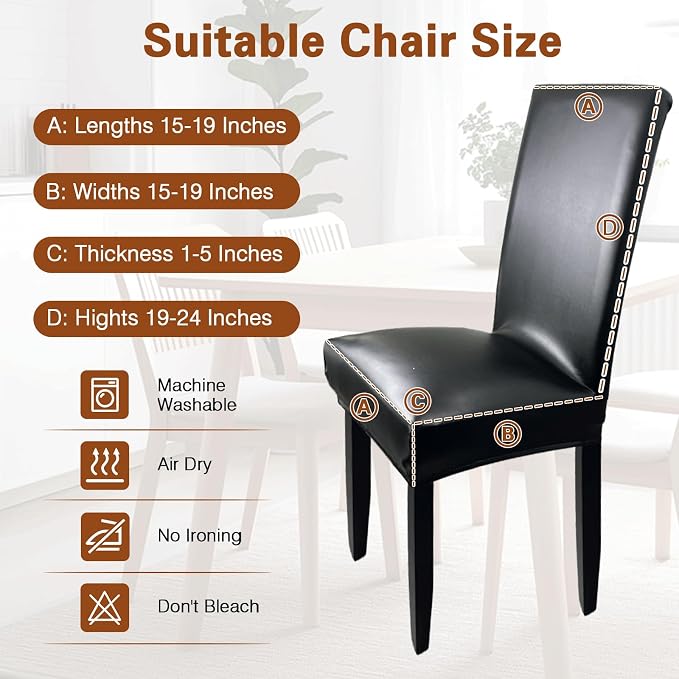 Leather Chair Covers for Dining Chairs Set of 4, Super Stretch Waterproof - Image 3