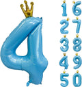 Blue Number 4 Balloon with Crown, 40 inch Blue Number Balloon 4th Birthday by Yeodong