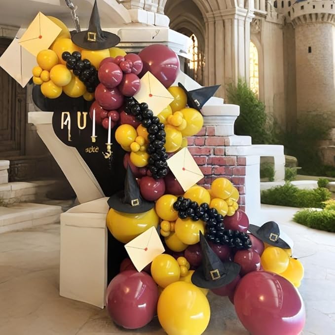144PC Magic Balloons Arch Kit, Burgundy Black Gold Balloon Garland - Image 6